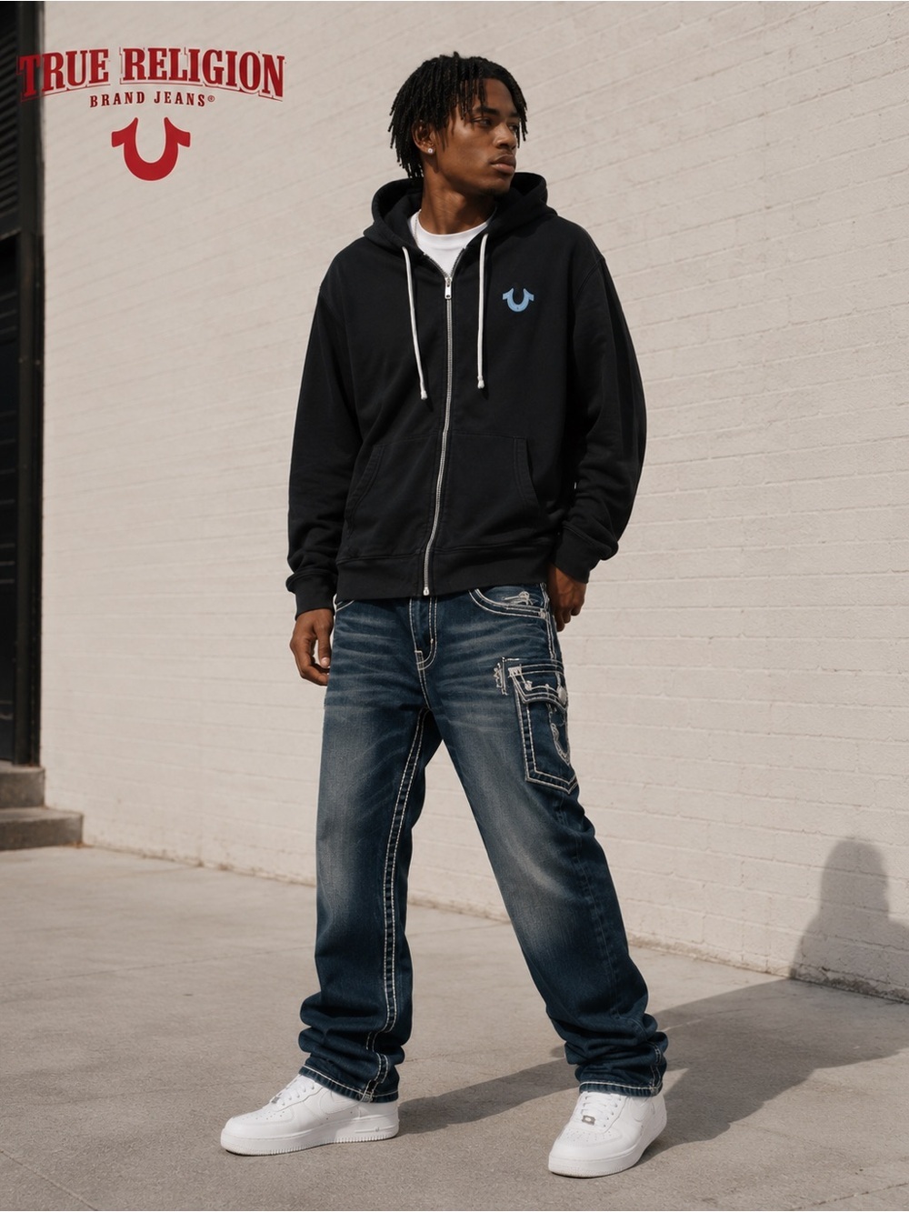 True Religion Black Zip Up Hoodie Size 2XL